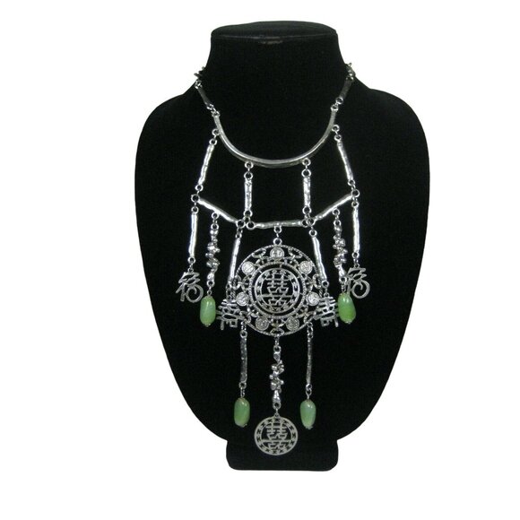 Vintage 1970 Asian Bib Necklace Ornate Couture Unsigned Goldette 18 In Runway